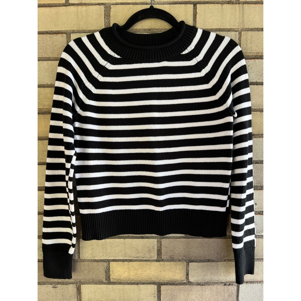 Banana Republic Black White Striped Raglan Crew Neck Cropped Sweater Size XS
